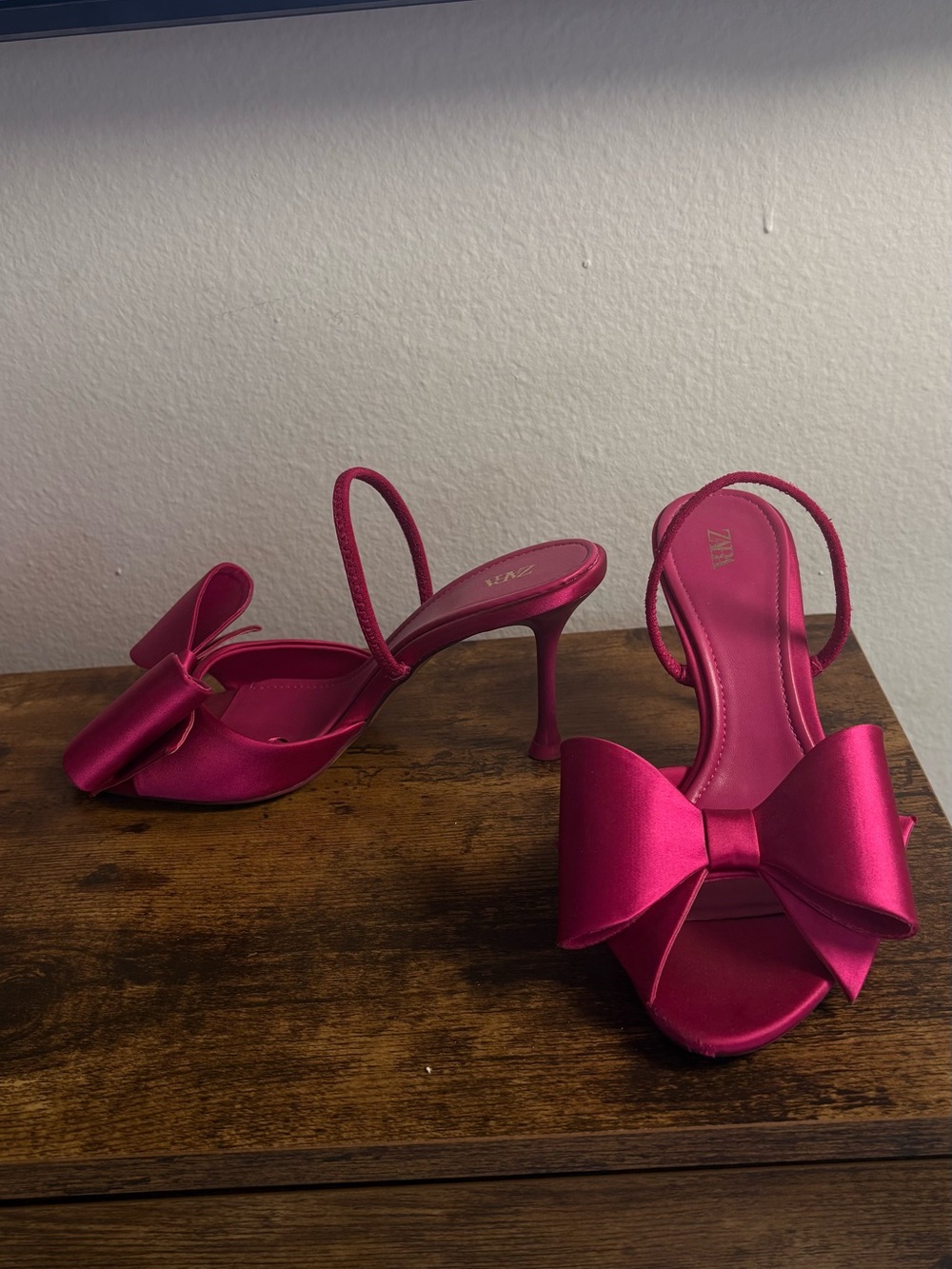 Zara Hot Pink Satin Bow Slingback Heels
